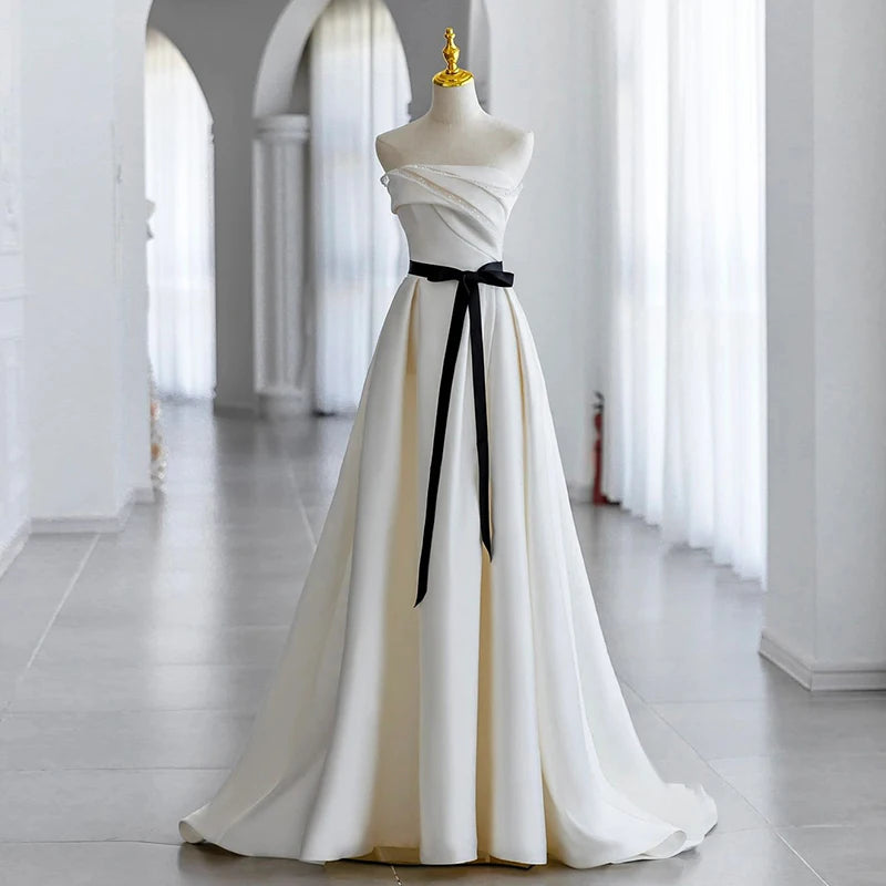 Wedding dress black belt sales