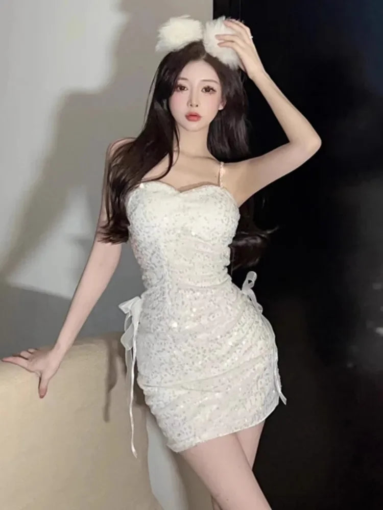 slimming sequin dress Eve Twisted Sequin Long Dress - Black Silver Apricot - Slimming Fit XL