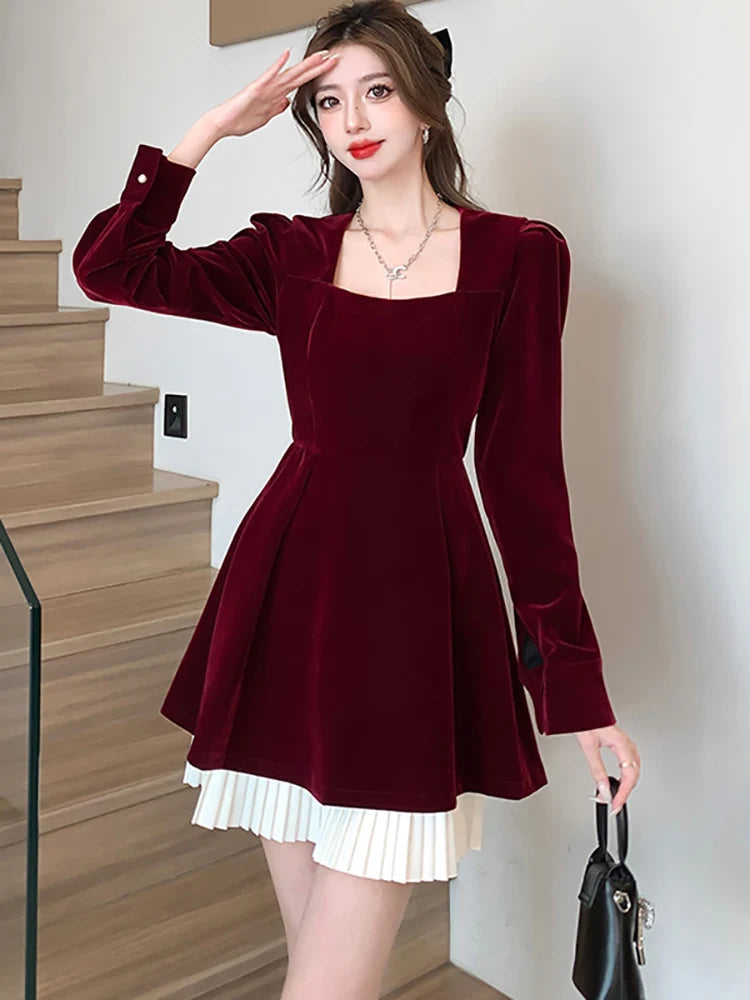 Yourbridal Velvet Burgundy Dress with Long Sleeves Design
