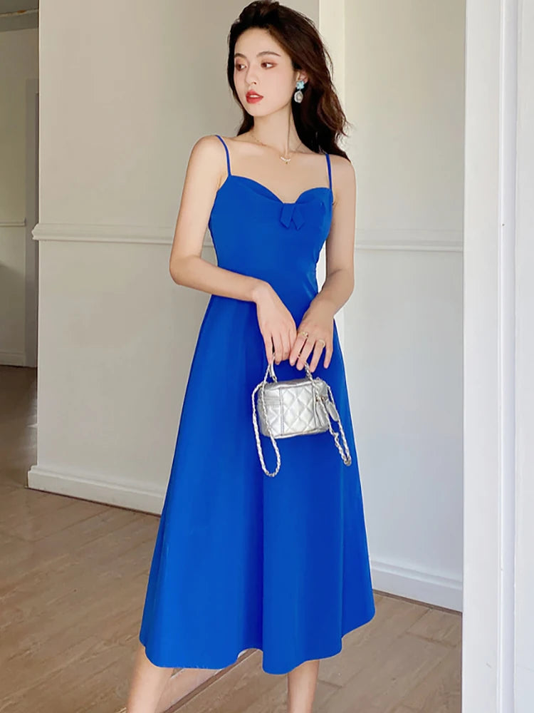 royal blue midi dress Audrey V-Notch & Side Split All around a total babe Sleeveless Royal Blue Midi Dress