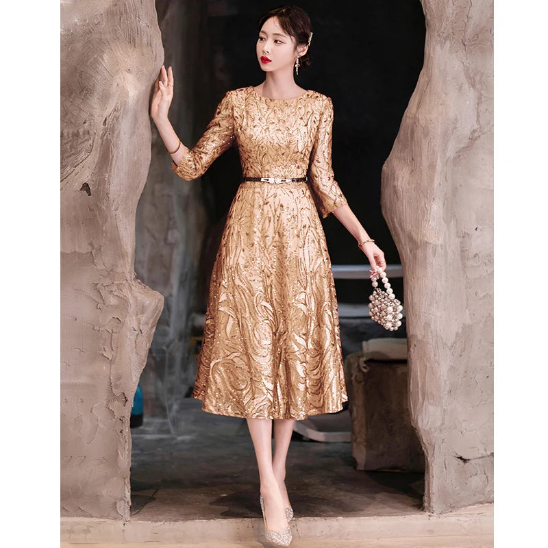 Gold mid length dress clearance