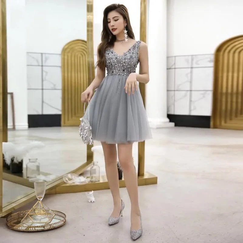 Sparkling Grey Sequin Fit And Flare Dress