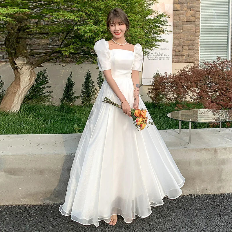 Vintage Inspired White Puff Sleeve Wedding Dress