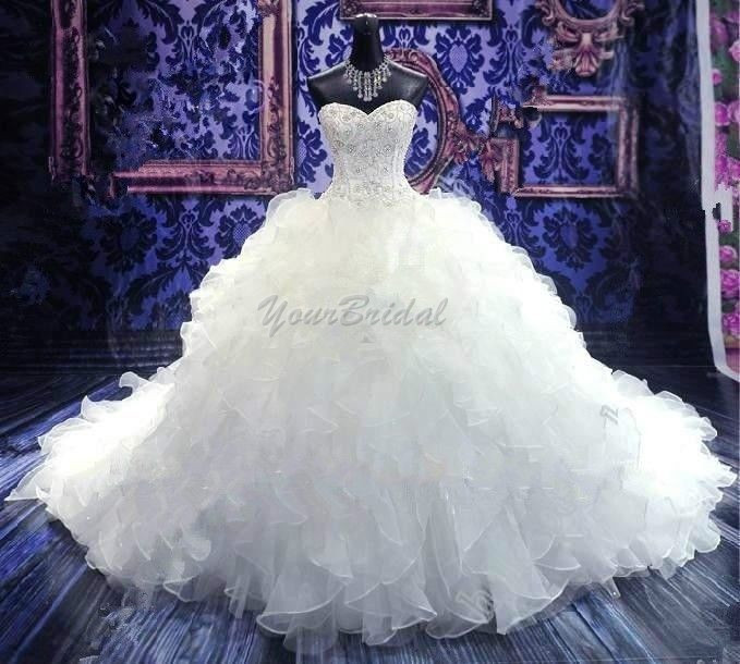 Luxurious Fluffy Tiered Sweetheart Ball Gown Wedding Dress Bridal Dress Wedding Gown With Rich Ruffles