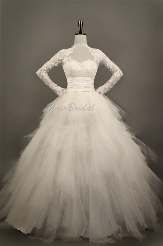 Custom Size Made Long Sleeves Tulle And Lace Appliques Wedding Dress Bridal Dress Wedding Gown