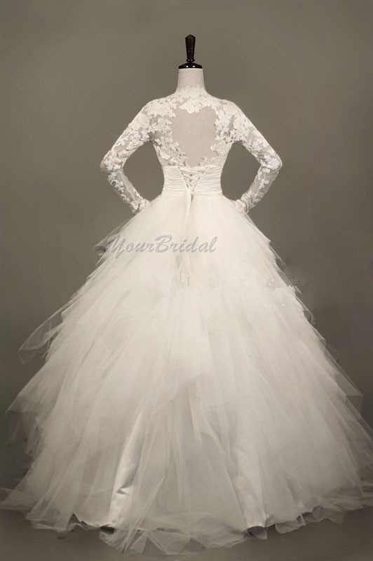 Custom Size Made Long Sleeves Tulle And Lace Appliques Wedding Dress