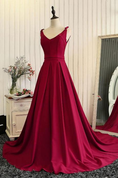 V Neck Long Satin Prom Dresses for Party Simple Special Occasion Evening Gowns