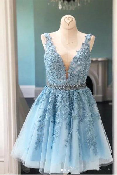 Blue Short Prom Dress Party Semi Formal Occasion Dress