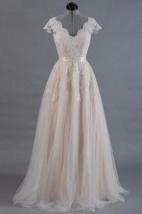Cap Sleeves Long Wedding Dresses for Brides Spring Bridal Gowns Custom