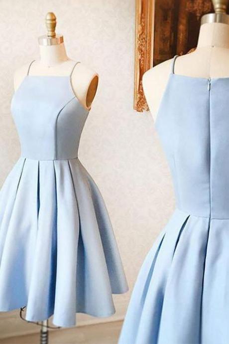 Blue Satin Short Semi Formal Occasion Dress Hoco Party Dress Homecoming