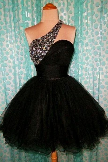 One Shoulder Black Short Homecoming Birthday Party Dress