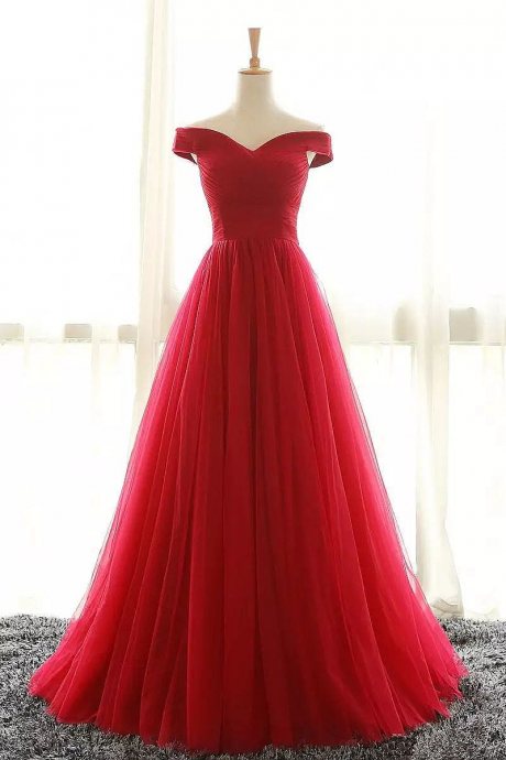 Off The Shoulder Long Evening Dresses Floor Length Tulle Formal Occasion Pageant Dress Gowns