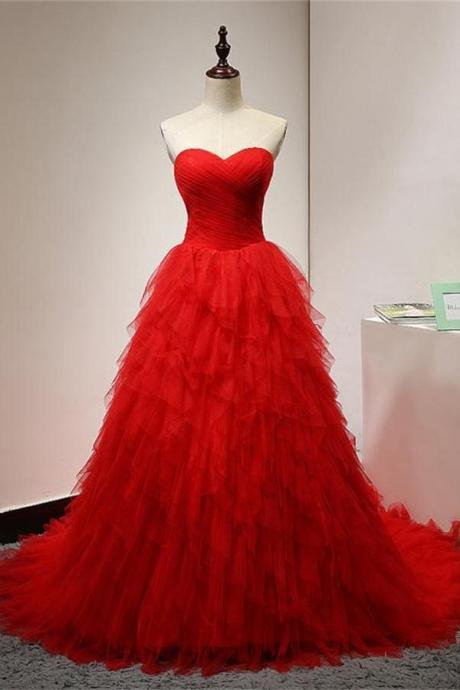 Sweetheart Red Tulle Formal Occasion Dresses Long Evening Gowns
