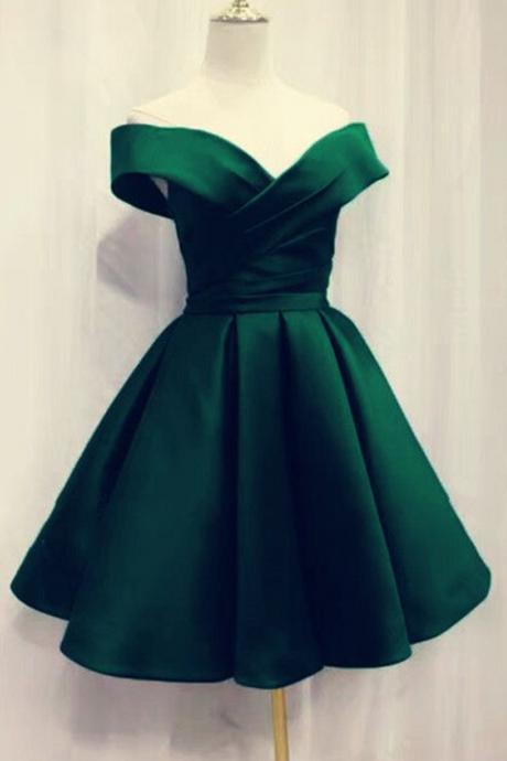 Off the Shoulder Emerald Green Short Homecoming Party Dress