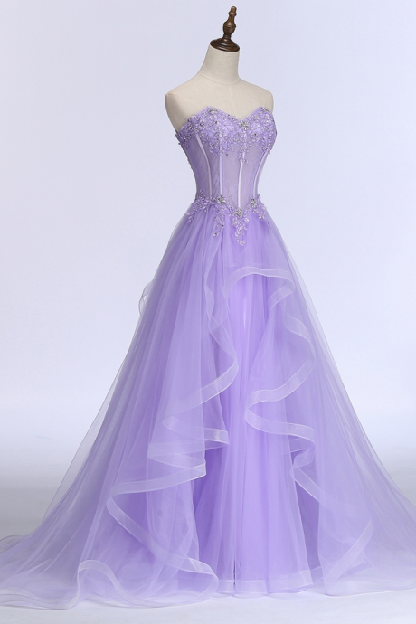 Sleeveless Lavender Prom Dresses Formal Occasion Evening Gowns