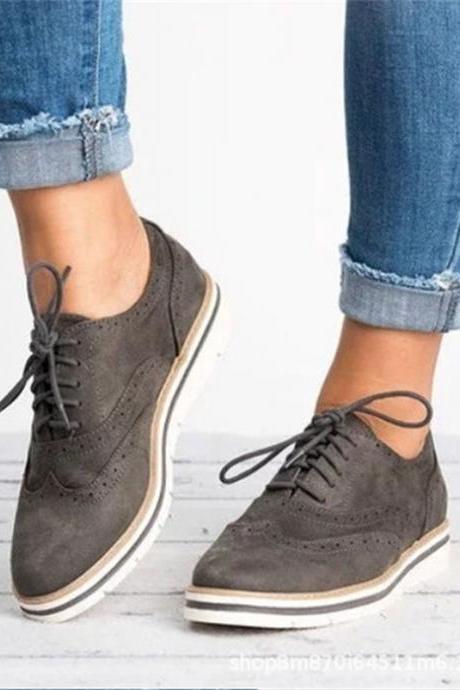 Women Lace-up Front Brogues Shoes Oxford Flats