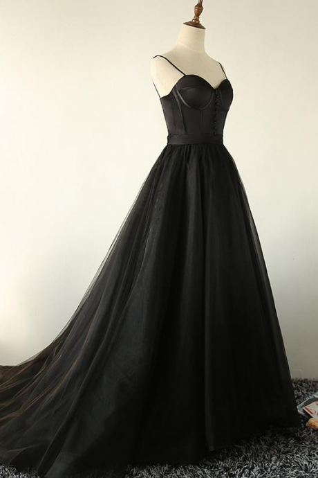 Spaghetti Strap Black Long Pageant Dress Evening Gown