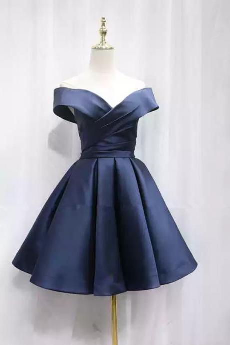 Off The Shoulder Navy Short Homecoming Party Dress