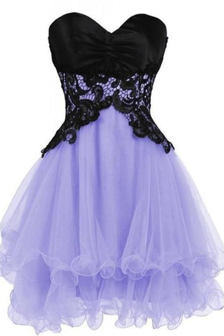 Sweetheart Neckline Black/lilac Short Hoco Party Dress