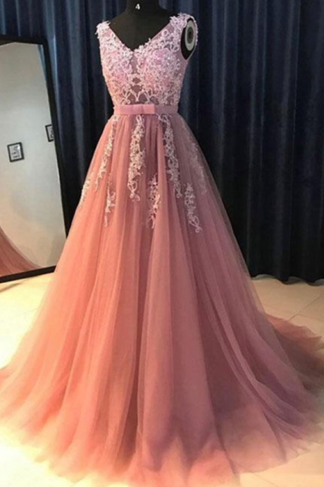 V Neck Sheer Bodice Long Pageant Dress Evening Gown