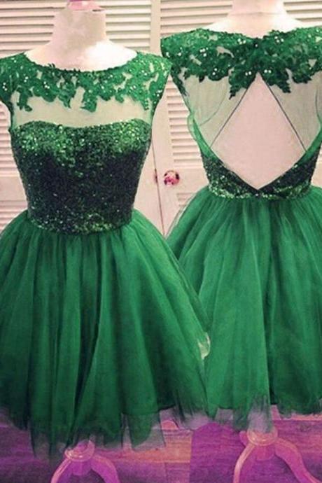 Bateau Sleeveless Tulle Green Graduation Dresses