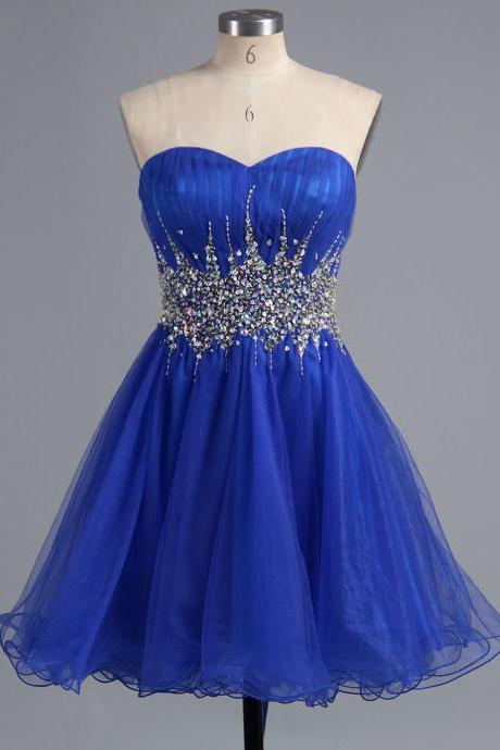 Royal Blue Short Graudation Dress With Beads