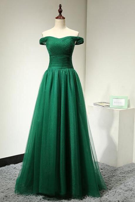 Off Shoulder Green Long Tulle Evening Dress