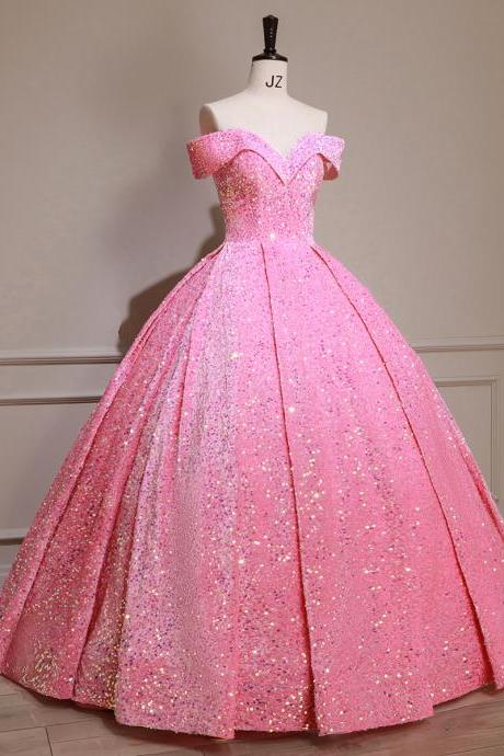 Off Shoulder Pink Ball Gown Pageant Dress