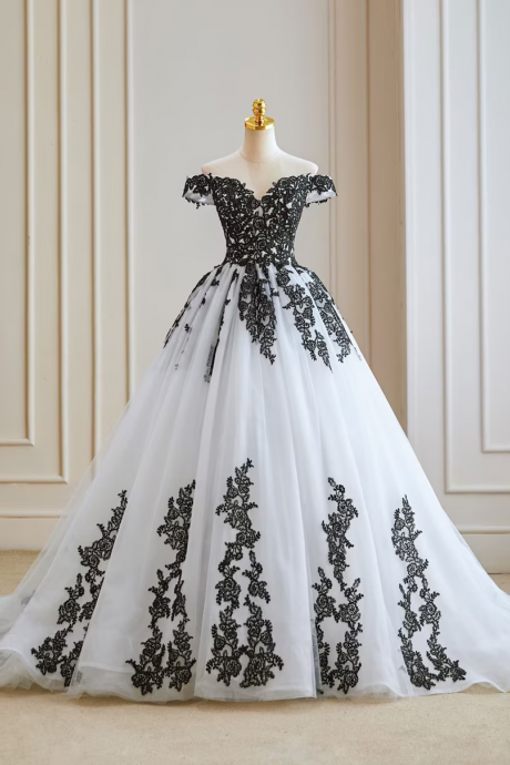 Black And White Non-traditional Gothic Wedding Dress