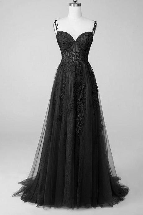 A-line Black Prom Dress Long Evening Gown