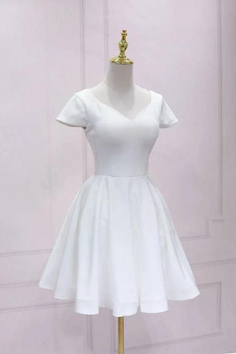 Cap Sleeves White Short Party Dress