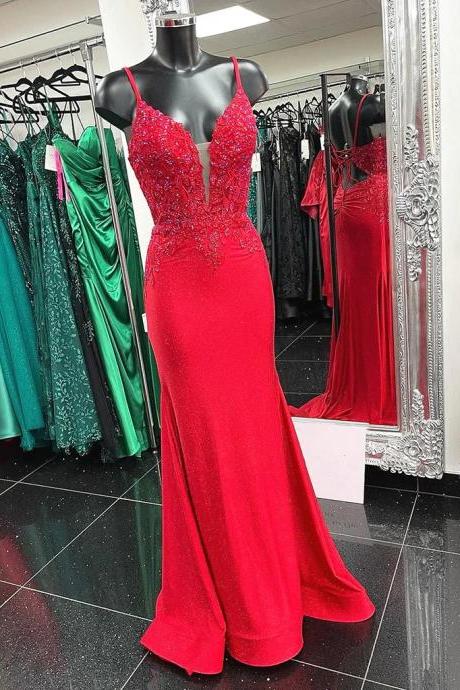 Red Sheath Long Prom Dress