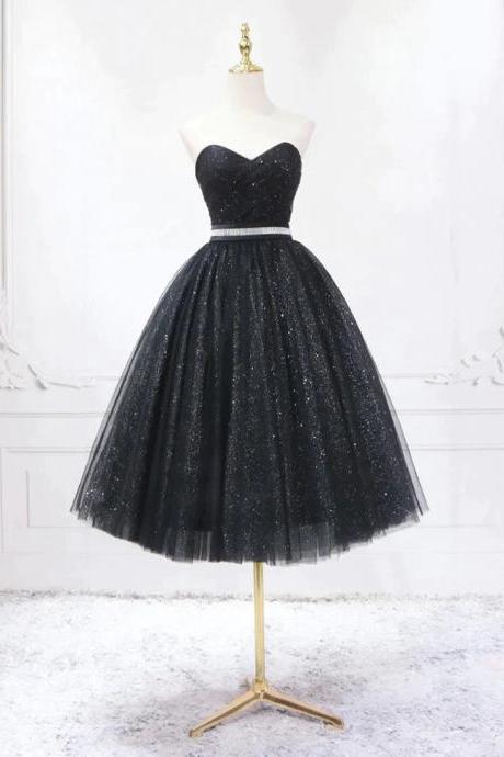Sweetheart Glitter Black Short Party Dress