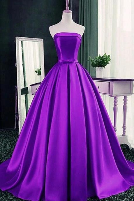 Strapless Purple Satin Long Prom Dress