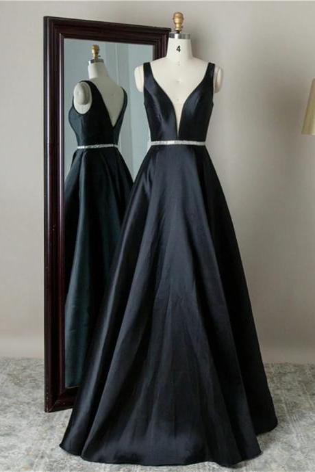 Simple Satin Black Prom Dress