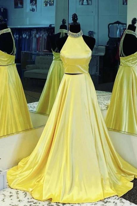 2 Pieces Yellow Prom Dress