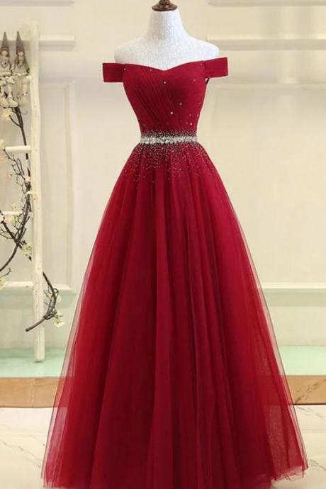 Off Shoulder Floor Length Red Evening Gown Dress