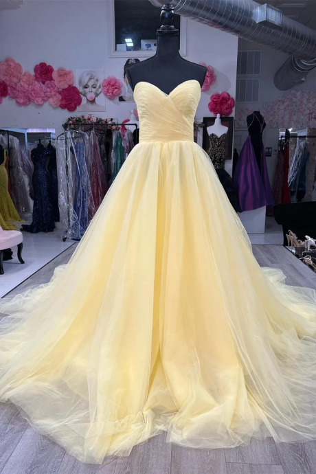 Sweetheart Neckline Pageant Dress Vivid Yellow Long Evening Gown