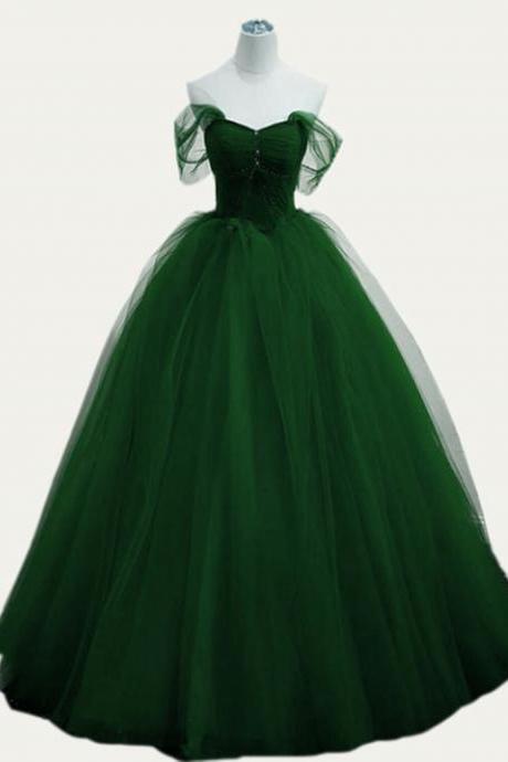 Dark Green Tulle Ball Gown Pageant Dress