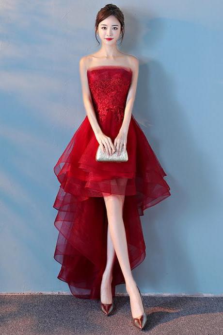 Strapless Red High Low Party Dress