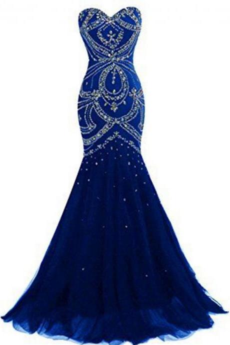 Sleeveless Royal Blue Pageant Dress Long Evening Gown