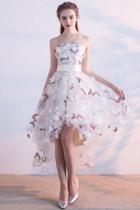 Butterfly Decor Strapless High Low Party Dress