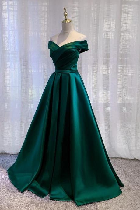 Hunter Green Satin Long Evening Gown Formal Dress