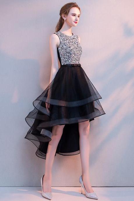 Black High Low Party Dress With Sequin Bodice