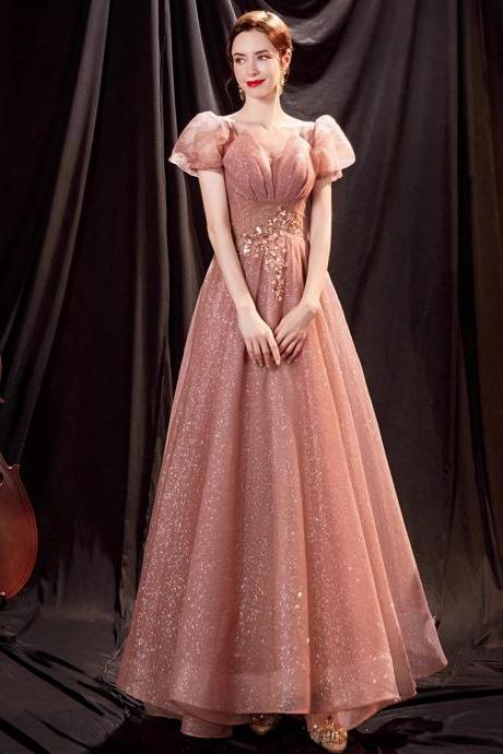 Latern Sleeves Glitter Long Formal Dress Evening Gown