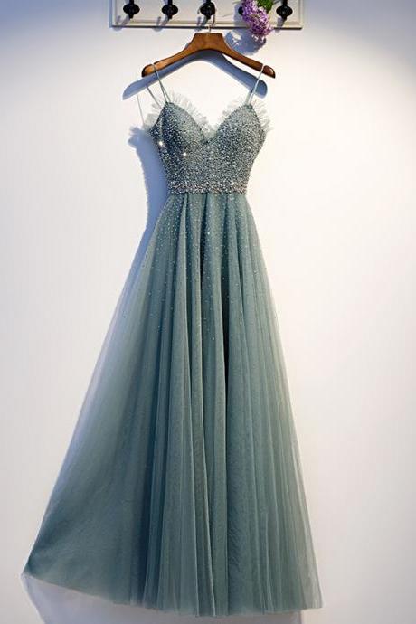 Spaghetti Straps Long Formal Occasion Dress With Beaded Bodice