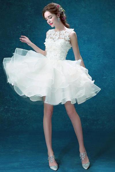 Tiered White Short Hoco Party Dress