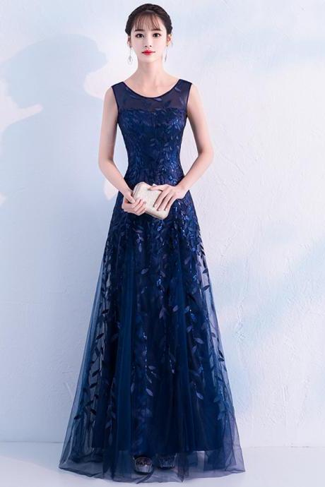 Floor Length Dark Blue Formal Occasion Dress Evening Gown