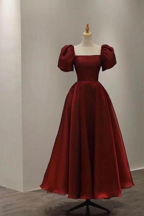 Dark Red Puffy Sleeves Party Dress