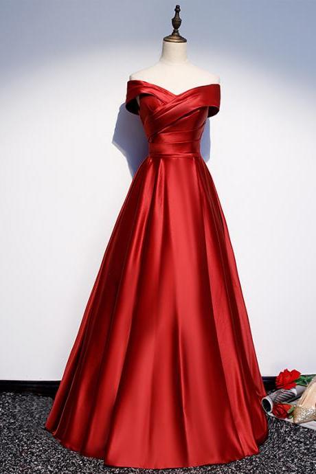 Off Shoulder Red Satin Formal Occasion Dress Evening Gown